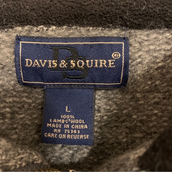 Davis & Squire Charcoal Gray 100% Lambs Wool 1/4 Zip Mens L Sweater Padded Elbow - Picture 6 of 6